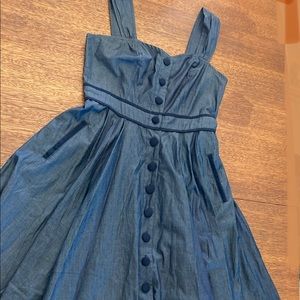 M Size 8 eShakti Deep Indigo Cotton Denim Womens Dress W Pockets Elastic Back